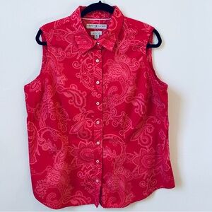 CLEARANCE Tommy Hilfiger Woman—Paisley Pink Stretch Button Down Tank Blouse
